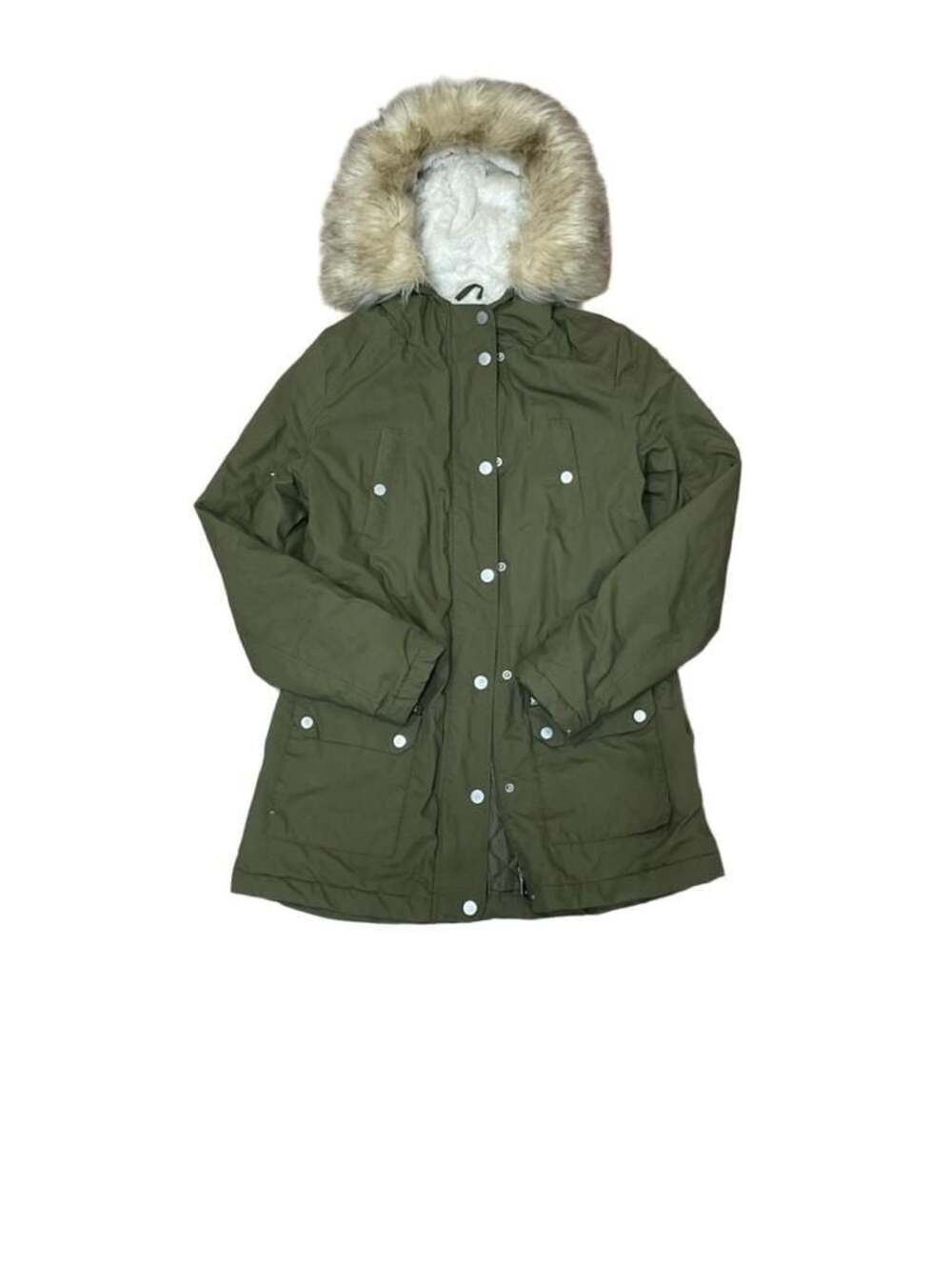 YMI Olive Green Faux Fur Hooded Winter Parka Jacket